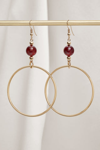 RED GARNET CLASSIC GOLD HOOP EARRINGS