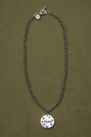 OXIDIZED SILVER FAITH CHAIN NECKLACE