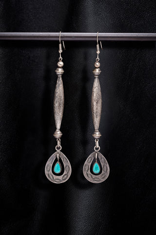 OBLONG CYLINDER WITH VINTAGE STERLING SILVER AND TURQUOISE PEAR DROP EARRINGS