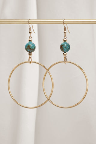 TURQUOISE  CLASSIC GOLD HOOP EARRINGS