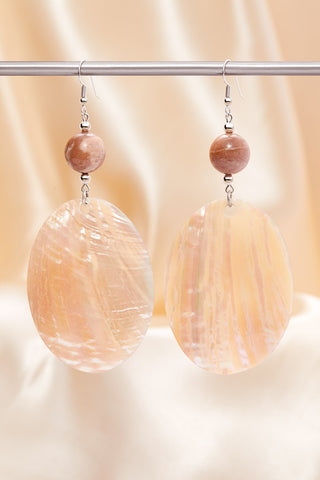 PINK MOONSTONE AND LARGE SHELL GODDESS EARRINGS