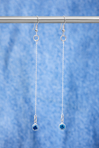 Delicate Long Chain With Sparkling Turquoise Drop Earrings