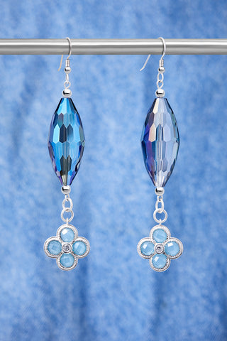 Metallic Blue Dream Chalcedony Flower Drop Earrings
