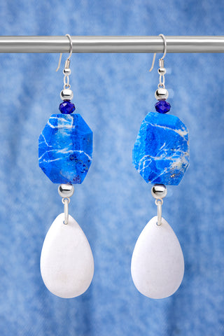Large Cobalt Blue Lapis Organic Print Earrings