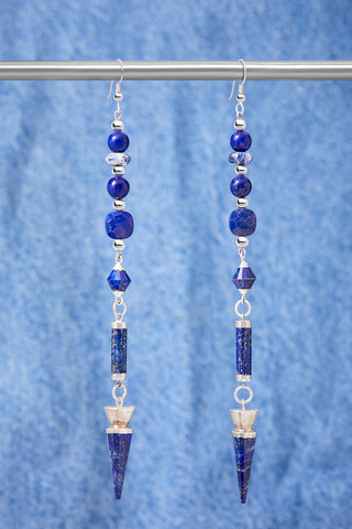 Long Lapis And Sterling Silver Point Drop Earrings