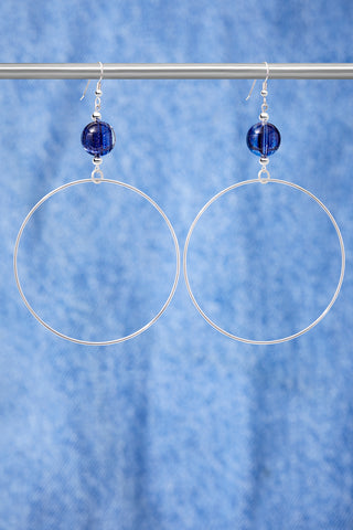 Sparkling Blue Sand Quartz Large Sterling Silver Hoop Earrings