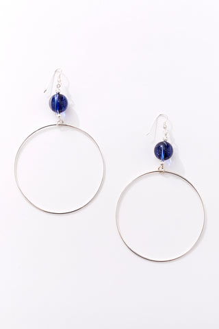 Sparkling Blue Sand Quartz Large Sterling Silver Hoop Earrings