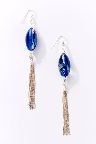 Sparkling Blue Sand Quartz Quartz And Sterling Silver Tassel Earrings