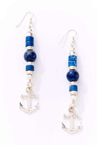 Modern Lapis And Sterling Silver Anchor Earrings