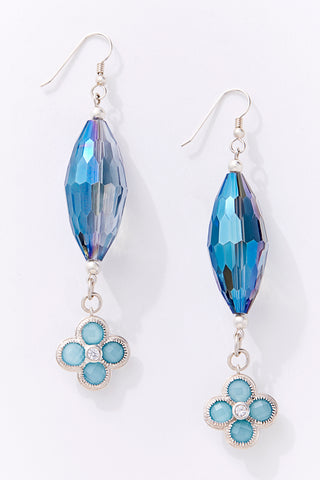 Metallic Blue Dream Chalcedony Flower Drop Earrings