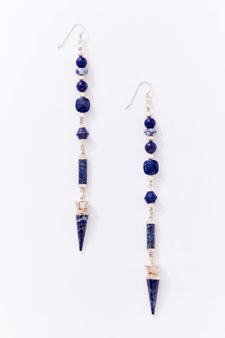 Long Lapis And Sterling Silver Point Drop Earrings
