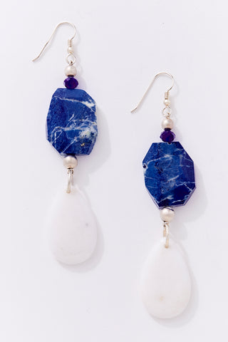 Large Cobalt Blue Lapis Organic Print Earrings