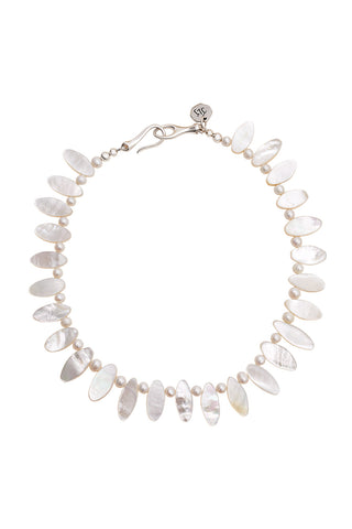 WHITE PEARL AND SHELL PETAL NECKLACE