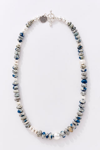 K2 Granite White And Blue Gemstone With Sterling Silver Necklace