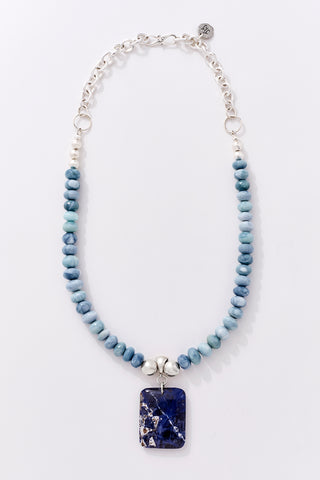Denim Opal Chunky Chain Necklace With Rectangle Pendant Necklace