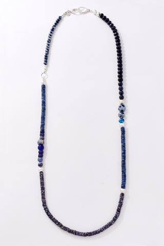 Long Sparkling Blue Denim and Gemstones necklace