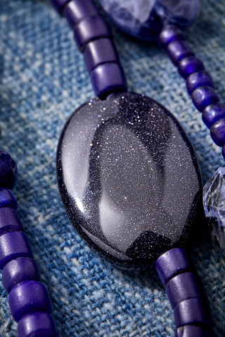 Blue Denim And Gemstones Multi-Strand Necklace