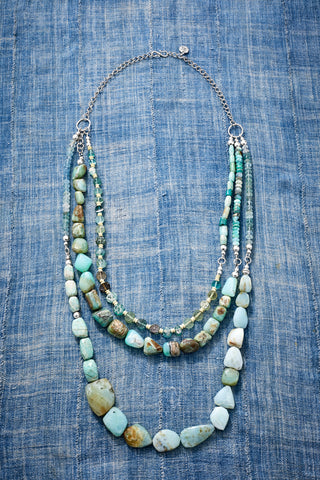 Shades of Aqua Blue Rugged Multi-Strand Necklace