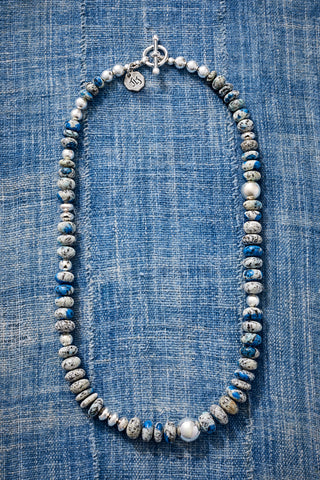 K2 Granite White And Blue Gemstone With Sterling Silver Necklace