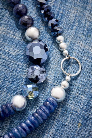 Long Sparkling Blue Denim and Gemstones necklace