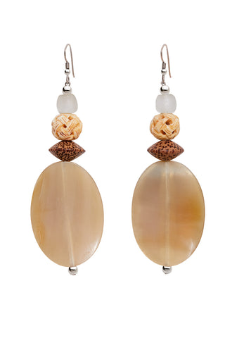 WHITE EXOTIC PALM WOOD OVAL EARRINGS