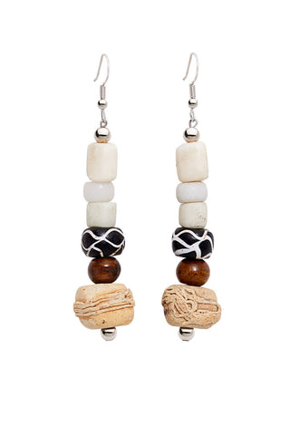 CAMPFIRE WHITE BROWN AND BLACK ABSTRACT EARRINGS