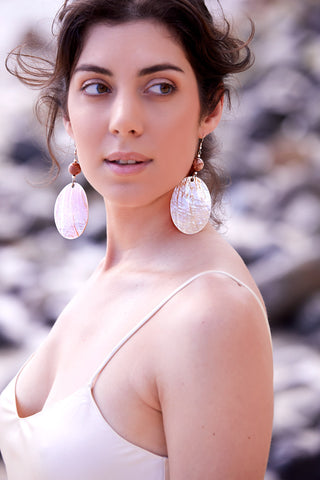 PINK MOONSTONE AND LARGE SHELL GODDESS EARRINGS