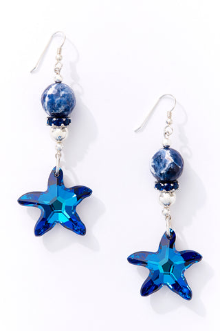Denim Blue Shiny Starfish Earrings