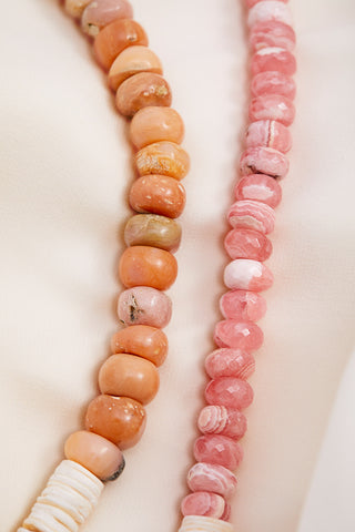 PINK AND FIRE OPAL SHELL NECKLACE