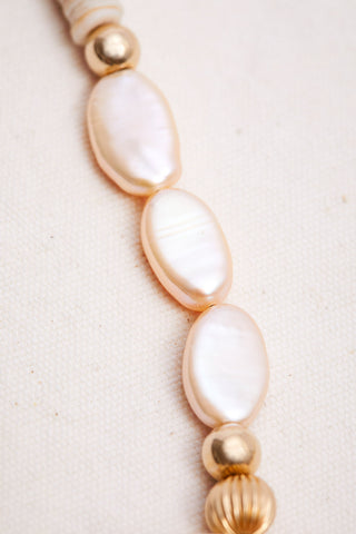 14K GOLD PINK PEARL AND SHELL NECKLACE