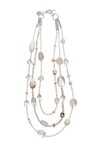 CRYSTAL QUARTZ AND SHELL MULTI-STRAND NECKLACE