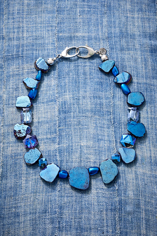 Metallic Royal Blue Quartz Choker Necklace