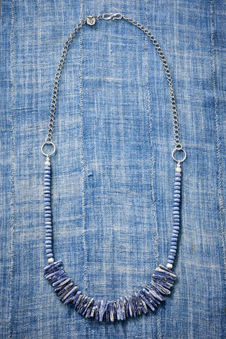 Faded Denim Opal And Kyanite Rugged Chain Necklace