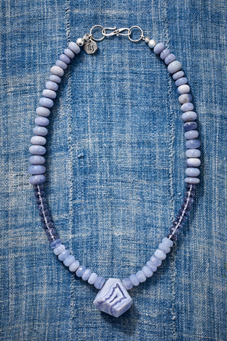 Soft Blue Chalcedony Dream Choker Necklace With Pendant