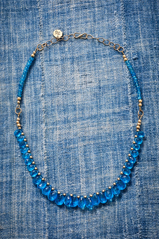 14k Gold London Blue Briolette Choker Necklace