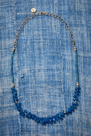 14k Gold Dark London Blue Quartz Briolette Choker Necklace