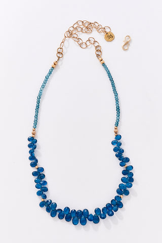 14k Gold Dark London Blue Quartz Briolette Choker Necklace