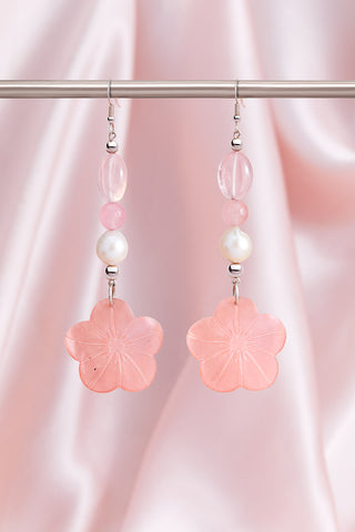 IM REALLY A GOOD GIRL PINK FLOWER AND PEARL EARRINGS