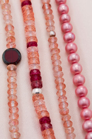 PINK AND RED FRESHWATER PEARL AND GLASS CANDY WRAP AROUND NECKLACE
