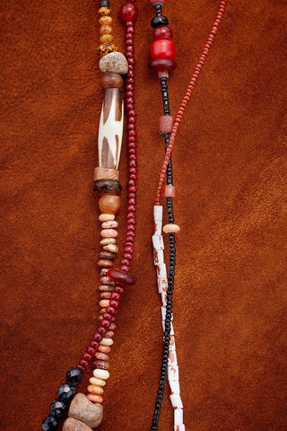 CLAY, EARTH AND FIRE LONG DOUBLE STRAND NECKLACE