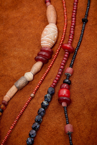 CLAY, EARTH AND FIRE LONG DOUBLE STRAND NECKLACE