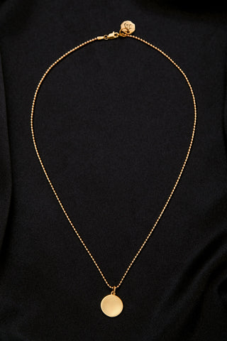 14K GOLD BEAD CHAIN WITH CONCAVE CIRCLE PENDANT