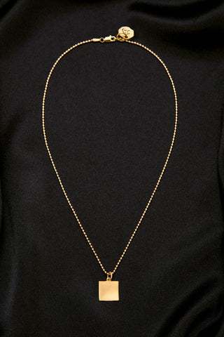 14K GOLD BEAD CHAIN WITH SQUARE PENDANT