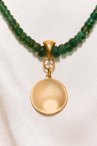 EMERALD NECKLACE WITH 14K GOLD CONCAVE CIRCLE PENDANT