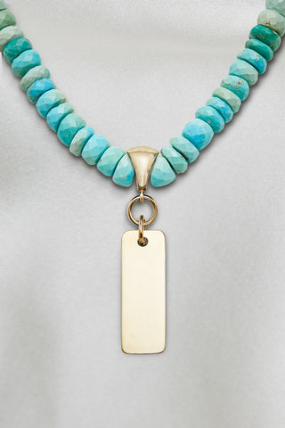 TURQUOISE NECKLACE WITH 14K GOLD RECTANGLE PENDANT
