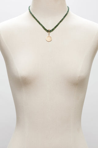 EMERALD NECKLACE WITH 14K GOLD CONCAVE CIRCLE PENDANT