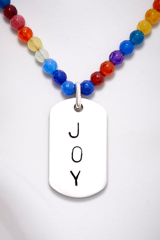 COLORFUL BRIGHT JOY NECKLACE WITH HAND STAMPED DOG TAG PENDANT (6MM)