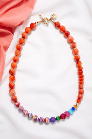 BRIGHT PEACH ECLECTIC COLORFUL WORLD NECKLACE