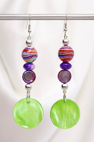 PURPLE PINK BLISS AND GREEN SHELL EARRINGS