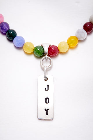 COLORFUL BRIGHT JOY NECKLACE WITH HAND STAMPED RECTANGLE PENDANT (6MM)
